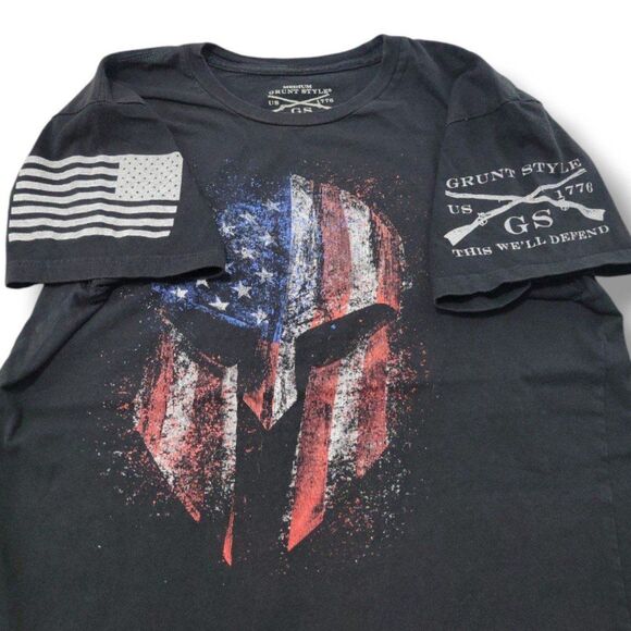 Grunt Style Shirt Size Medium American Flag Spartan Helmet Graphic Print T-Shirt - Picture 5 of 7